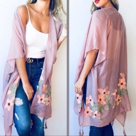 Mauve Sheer Tasseled Kimono